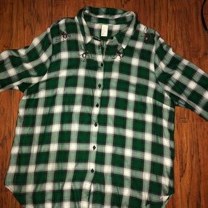 H&M button down blouse with beading work at collar